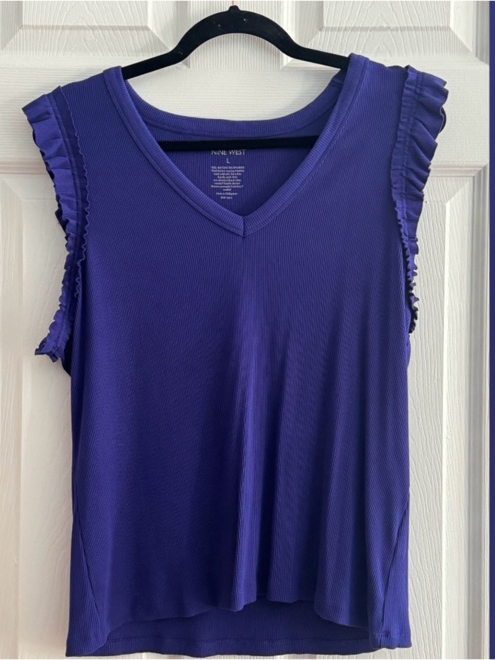 Nine West Purple Ruffle Sleeve V-Neck Tank Large